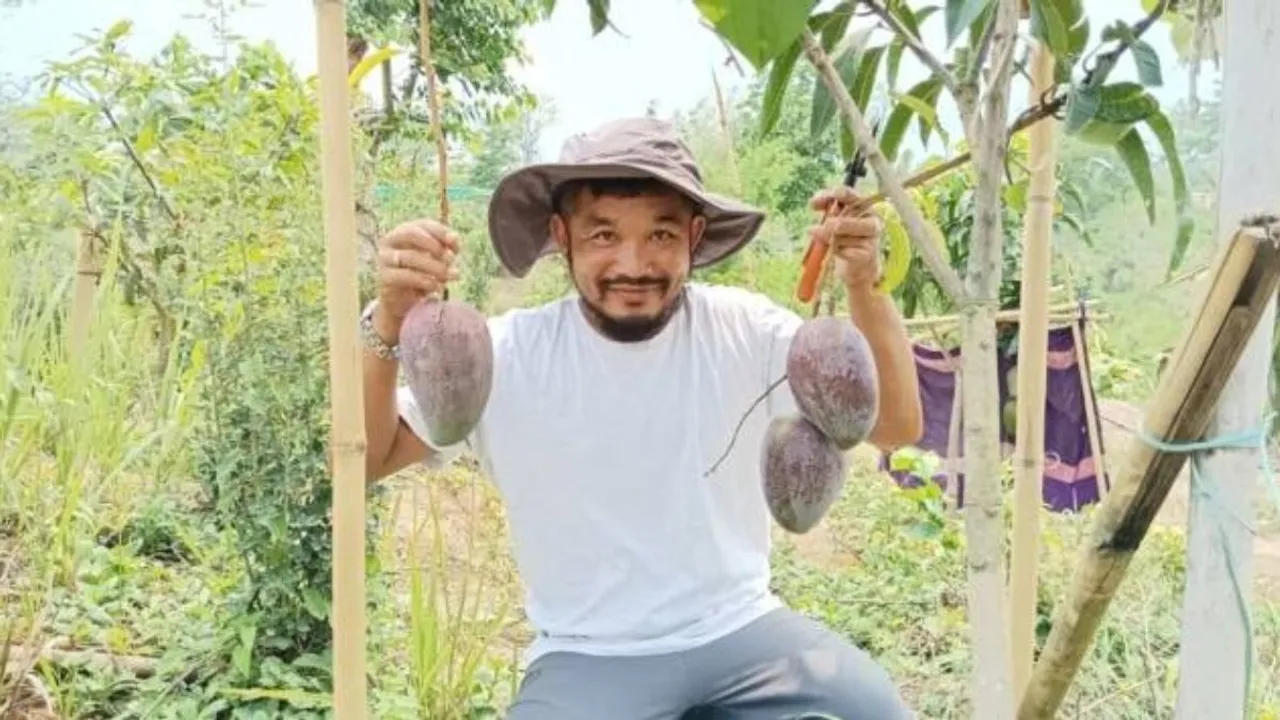 Pragyan Chakma with Miyazaki mango