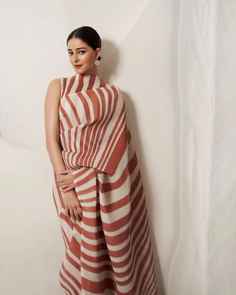Ananya Panday Striped Saree Look