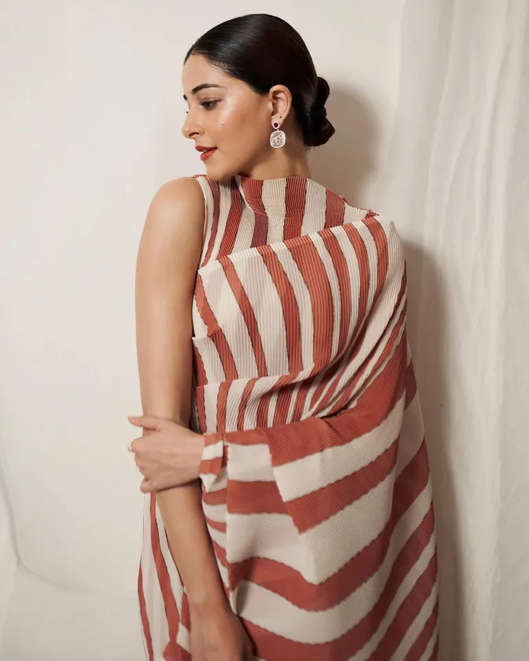 Ananya Panday Striped Saree Look