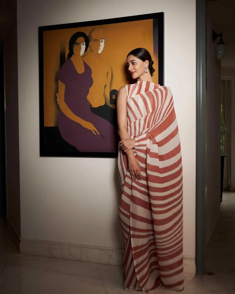 Ananya Panday Striped Saree Look