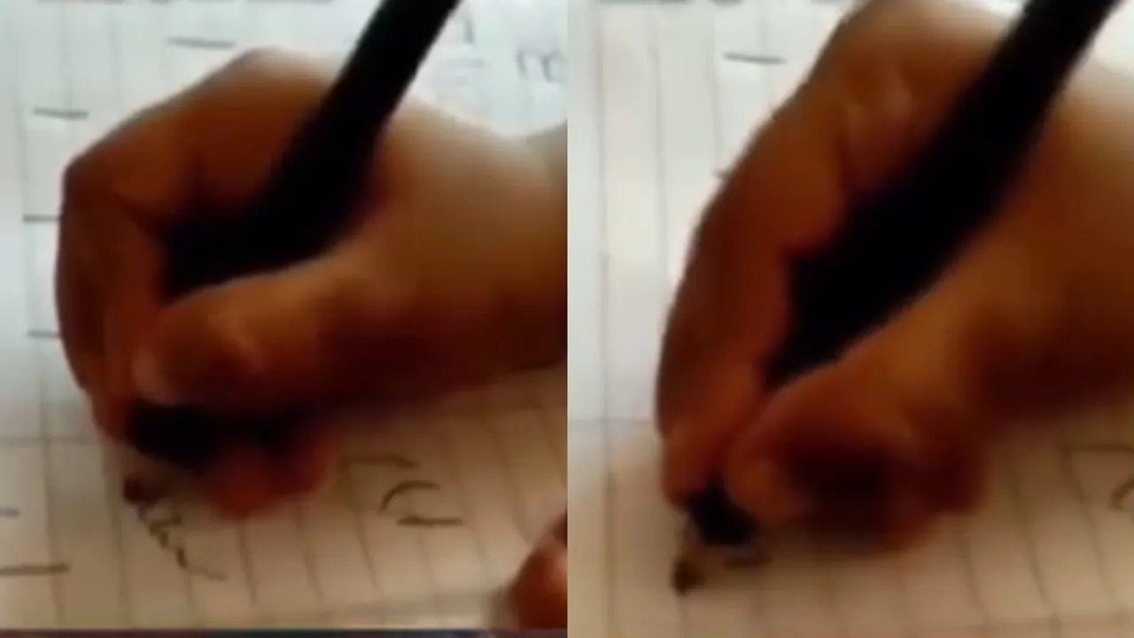 Kid trying to write B viral video