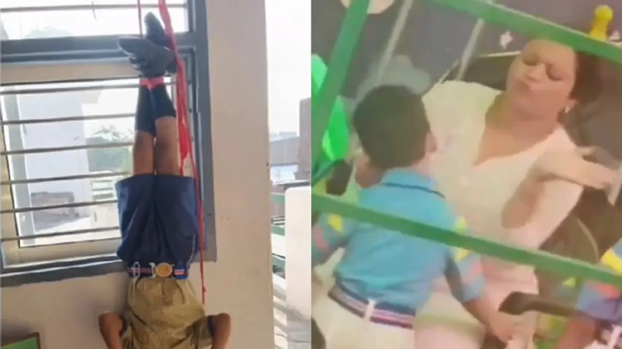 student hung upside down
