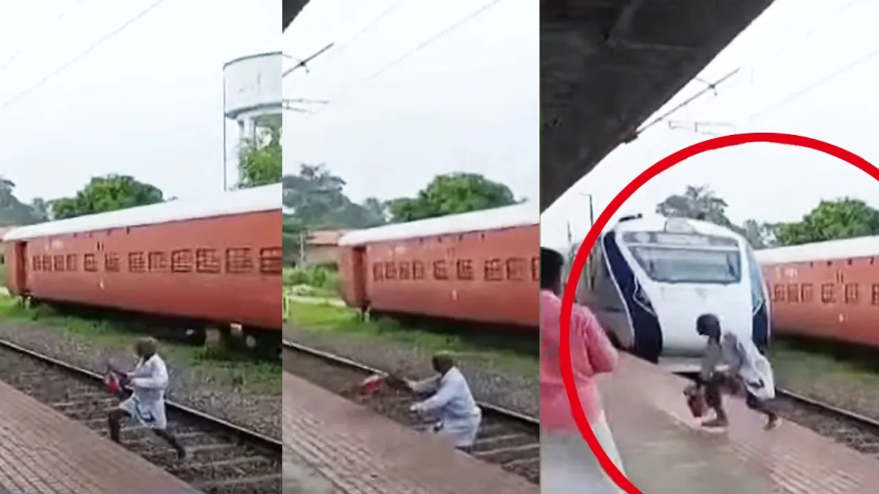 elderly man escapes unhurt as he carelessly walks across a speeding vande bharat in tirur video.