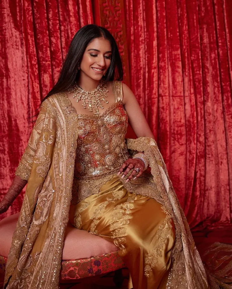 Radhika Merchant Golden Outfit