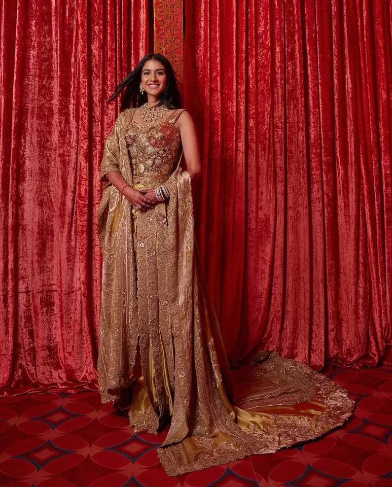 Radhika Merchant Golden Outfit