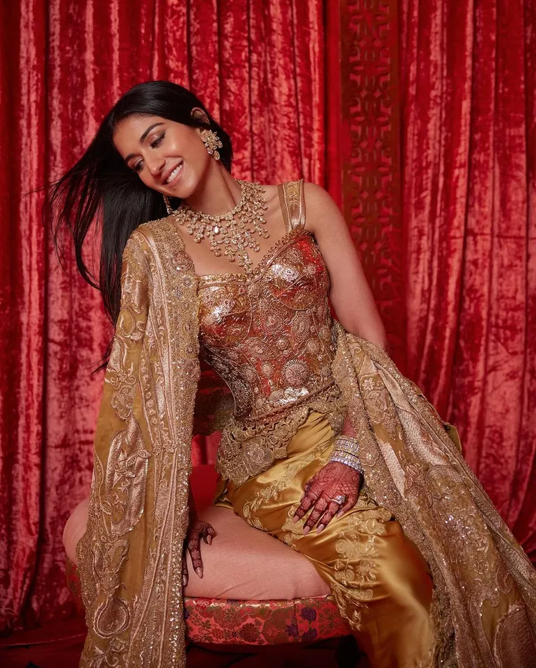 Radhika Merchant Golden Outfit