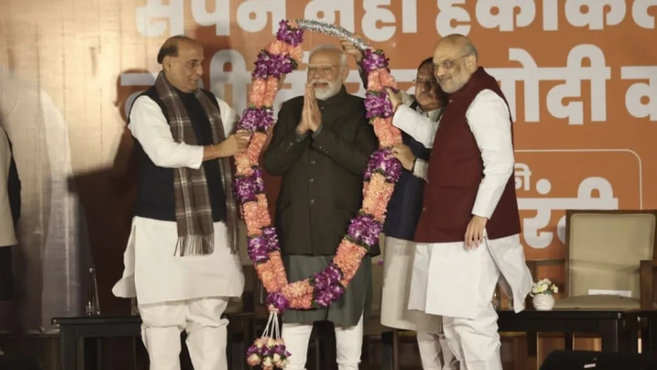 PM Narendra Modi, Union Minister Amit Shah, Rajnath Singh and party president JP Nadda 