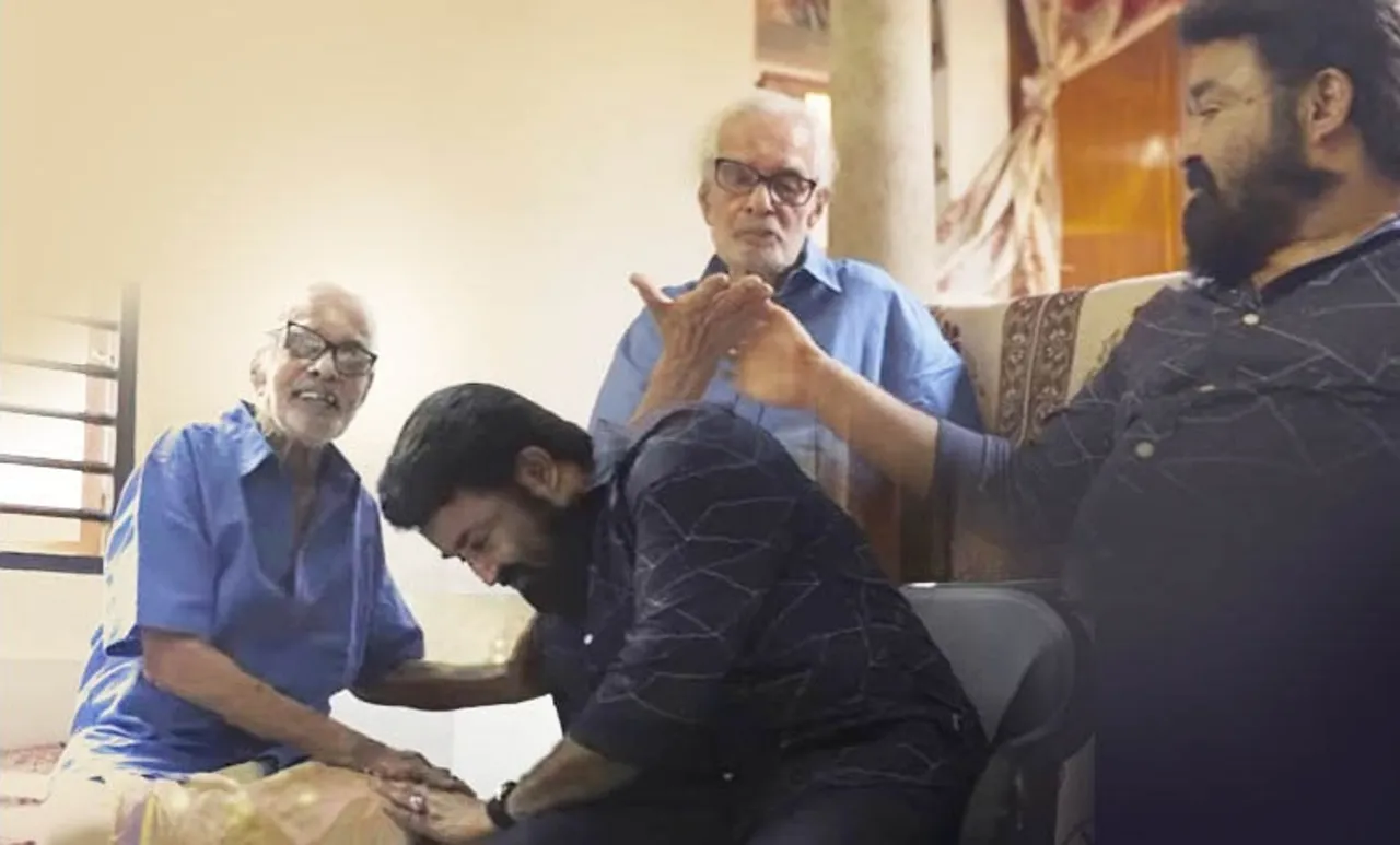 Mohanlal, Artist Namboodiri , Mohanlal Artist Namboodiri photo, Mohanlal Artist Namboodiri short film, Two legends and a painting, Akhil Sathyan, മോഹൻലാൽ ആർട്ടിസ്റ്റ് നമ്പൂതിരി, Indian express malayalam, IE malayalam