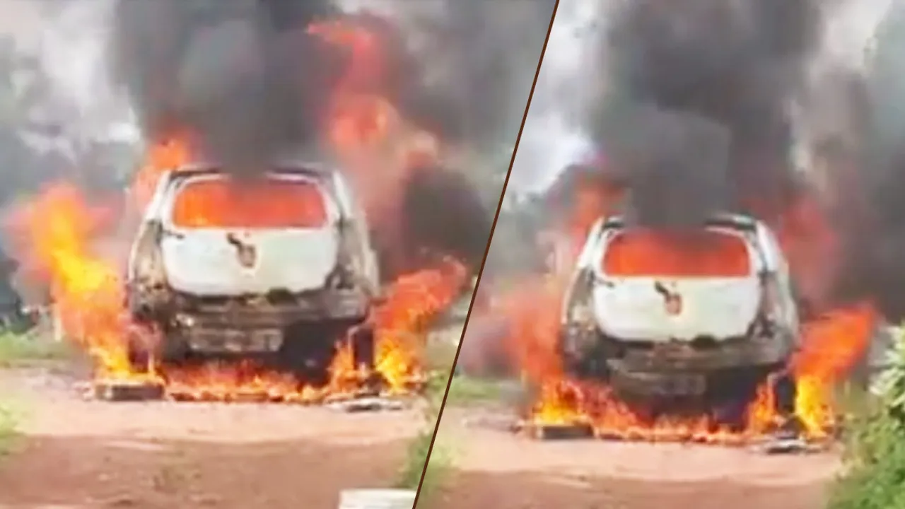 car|fire burn|kottayam