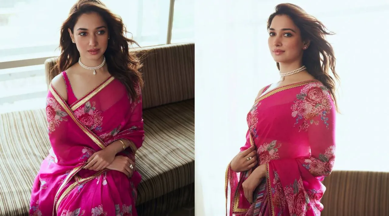 Thamannah pink saree