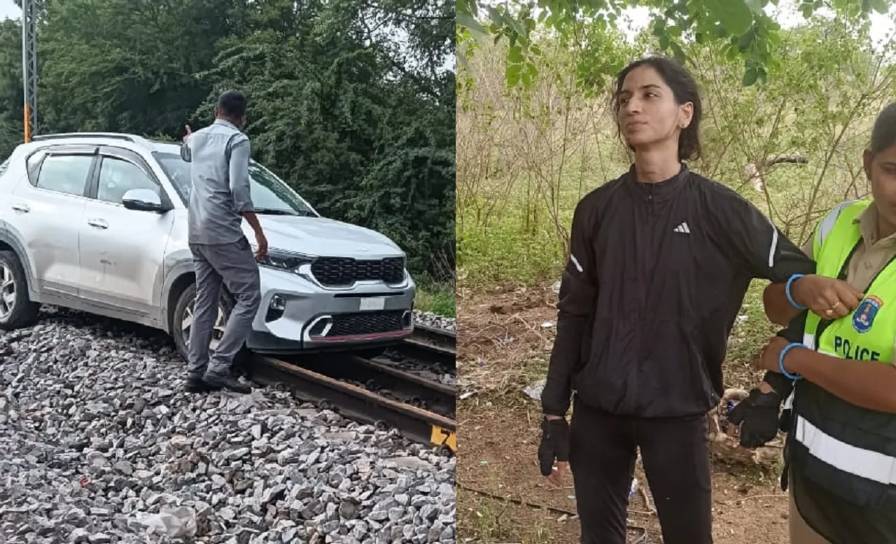 Hyderabad Woman Drives Car on Railway Tracks: Train Services Disrupted