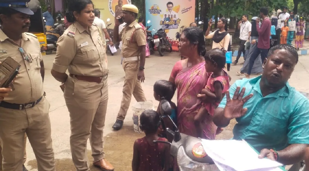 Villupuram Anganwadi job denied Family of differently abled person try set fire in front of Collector's office Tamil News