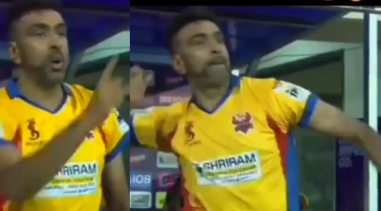 Ravichandran Ashwin Loses Cool During TNPL Eliminator Chepauk Super Gillies vs Dindigul Dragons Match Video Goes Viral Tamil News 