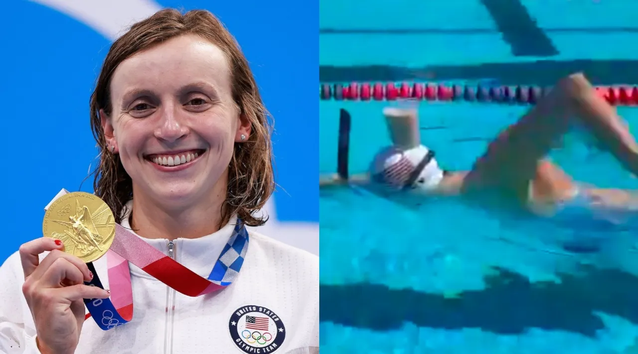 Katie Ledecky balancing glass of chocolate milk on her head while swimming video Tamil News 