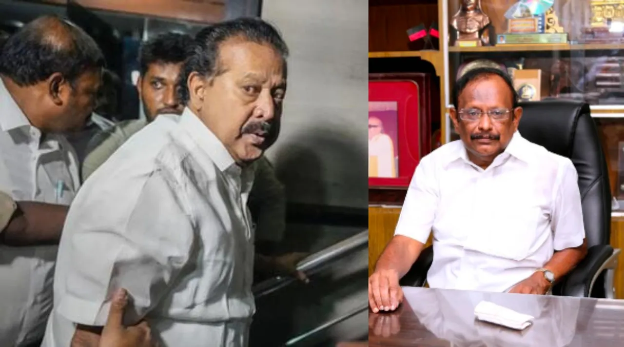  TN LAW minister Regupathy meets Ponmudy at his Chennai house after Chennai HC verdict Tamil News 