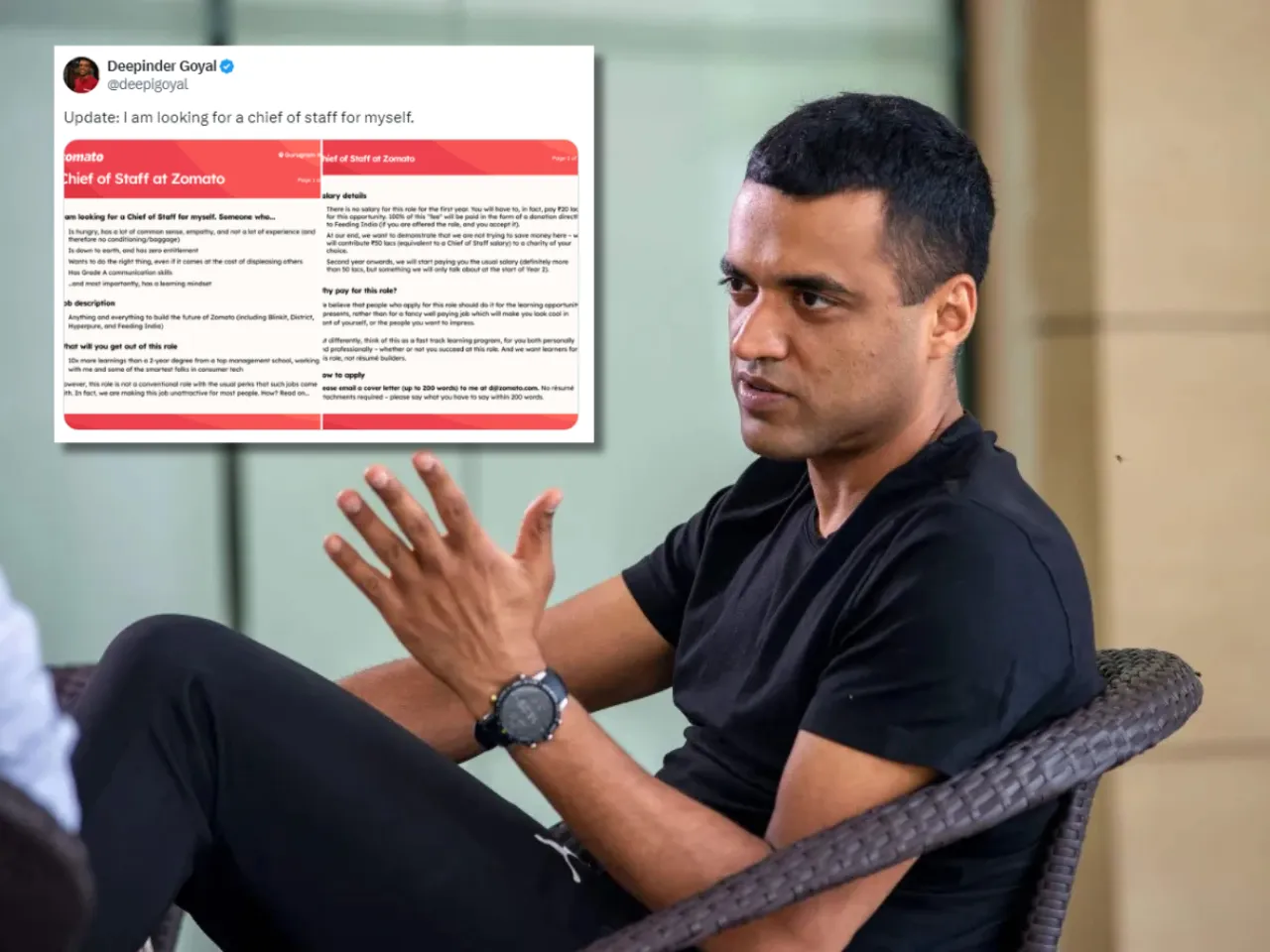 Zomato CEO Deepinder Goyal offers chief of staff job