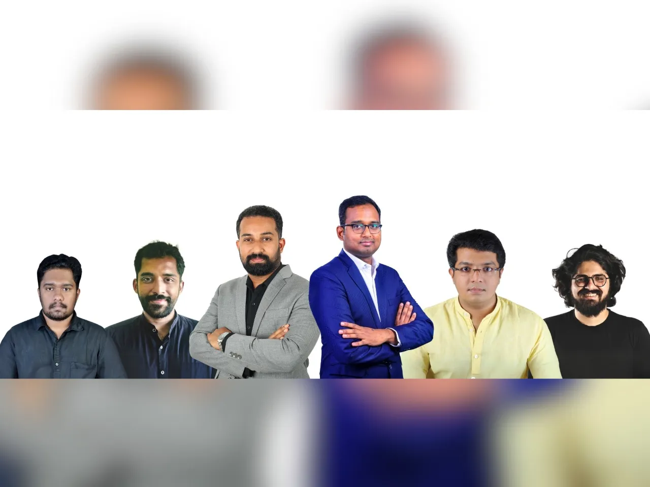 (L-R) Ikin Global co-founders Sabarish Prakash, Midhun Skaria, Arjun Sarath, Nibu Alias, Ani Abraham Joy, Biniyas V L
