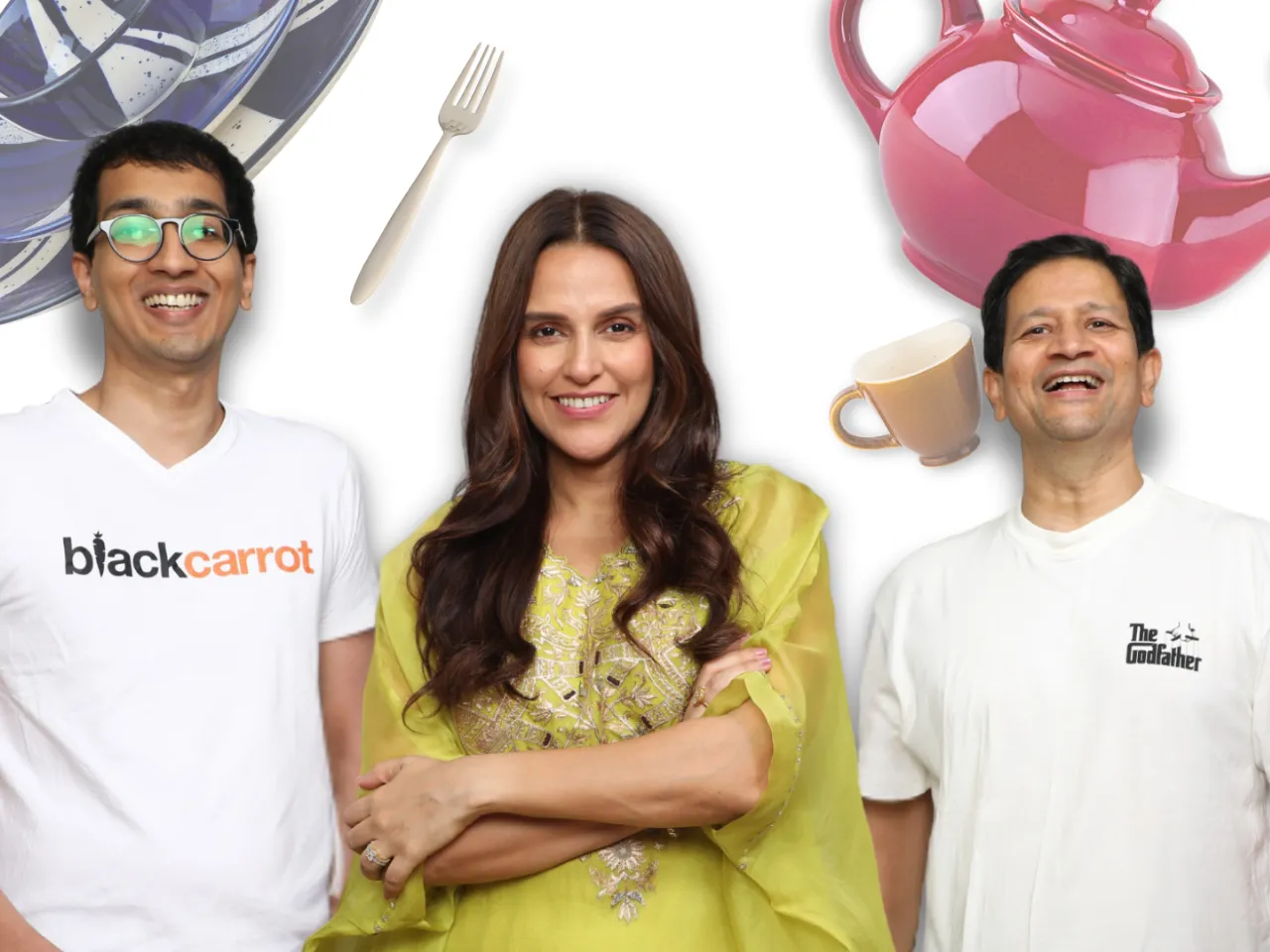 Neha Dhupia with co-founders of BlackCarrot