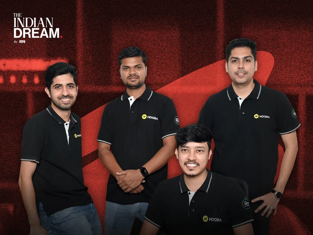 (L-R) Yashwant Budhwani, Pawan Injewar (Director & CSO), Khalid Ansari and Harsh Somani, Co-founders of Hoora