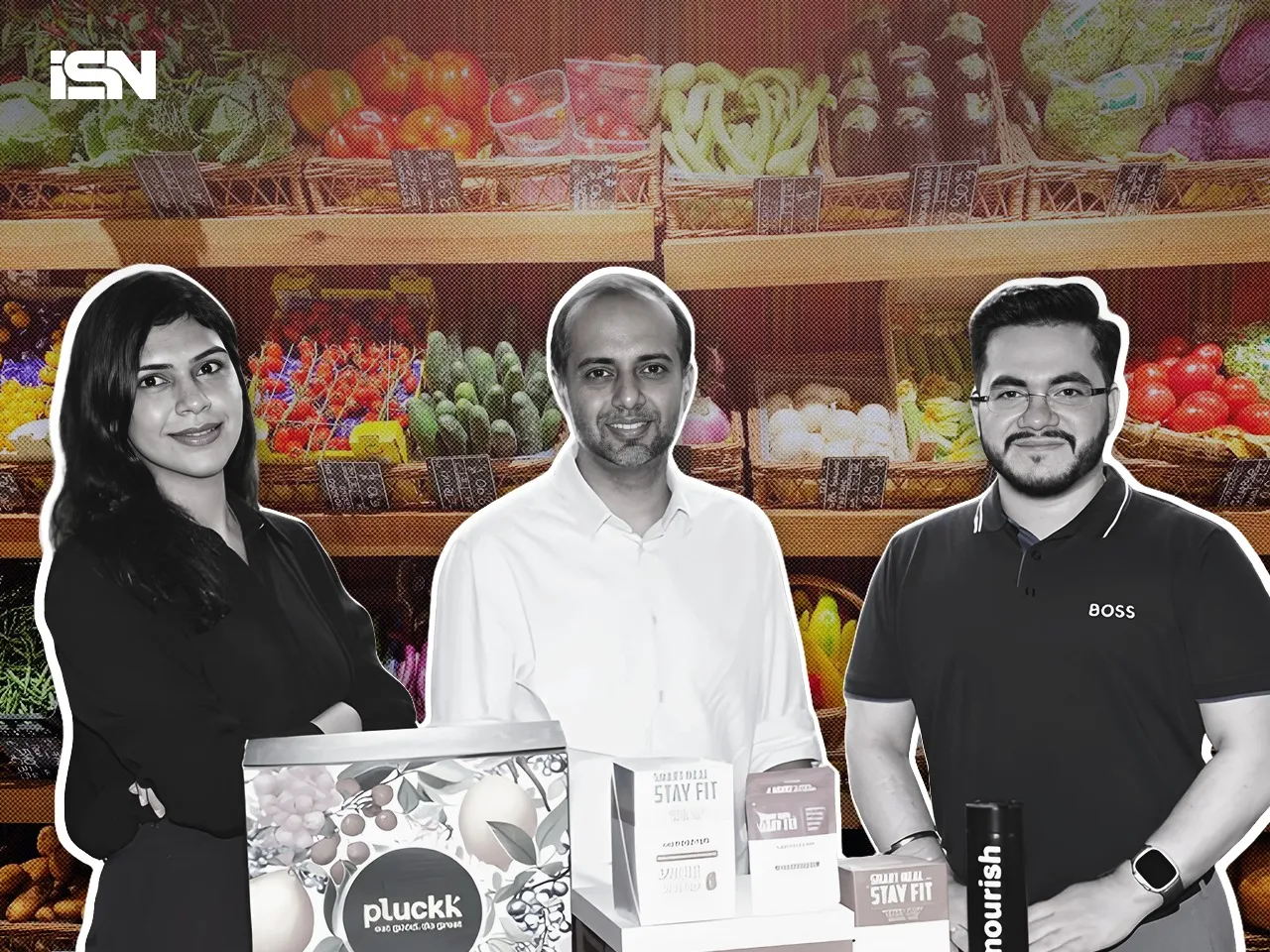 Pratik Gupta, CEO, Pluckk (center) with Aayushi Lakhapati and Kuonal Lakhapati, founders, Upnourish