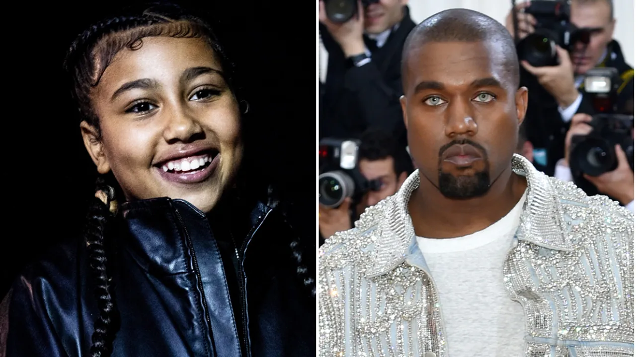 North West Sports Kanye West's Balmain Jacket From The Met Gala at The Kardashian Christmas Party