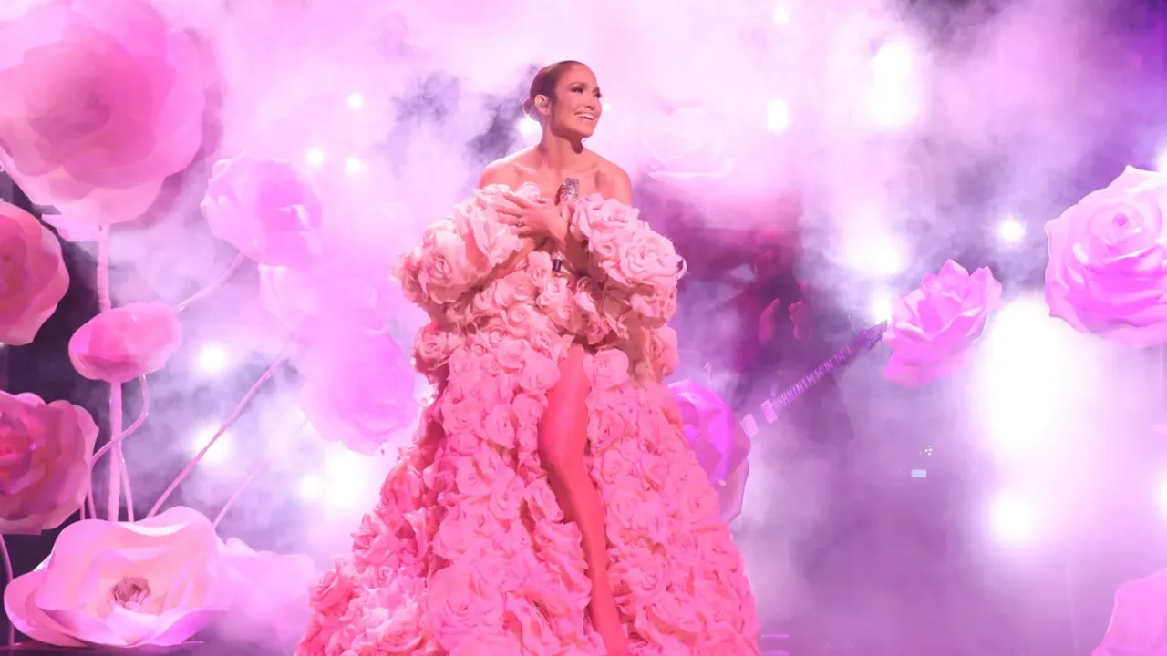 Jennifer Lopez Dazzles in Gown Embellished With Pink Roses During 'SNL' Performance