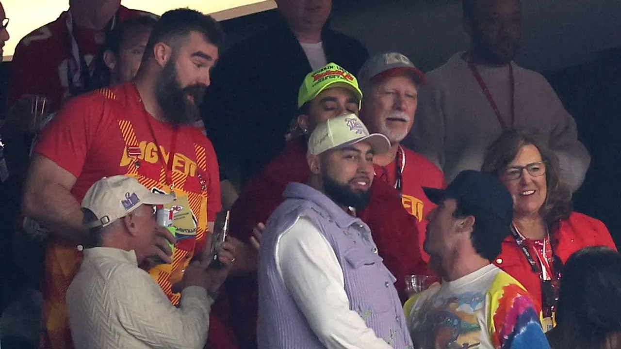 Jason Kelce Joins Forces with Eagles Fan to Cheer on Travis Kelce in Super Bowl 2024