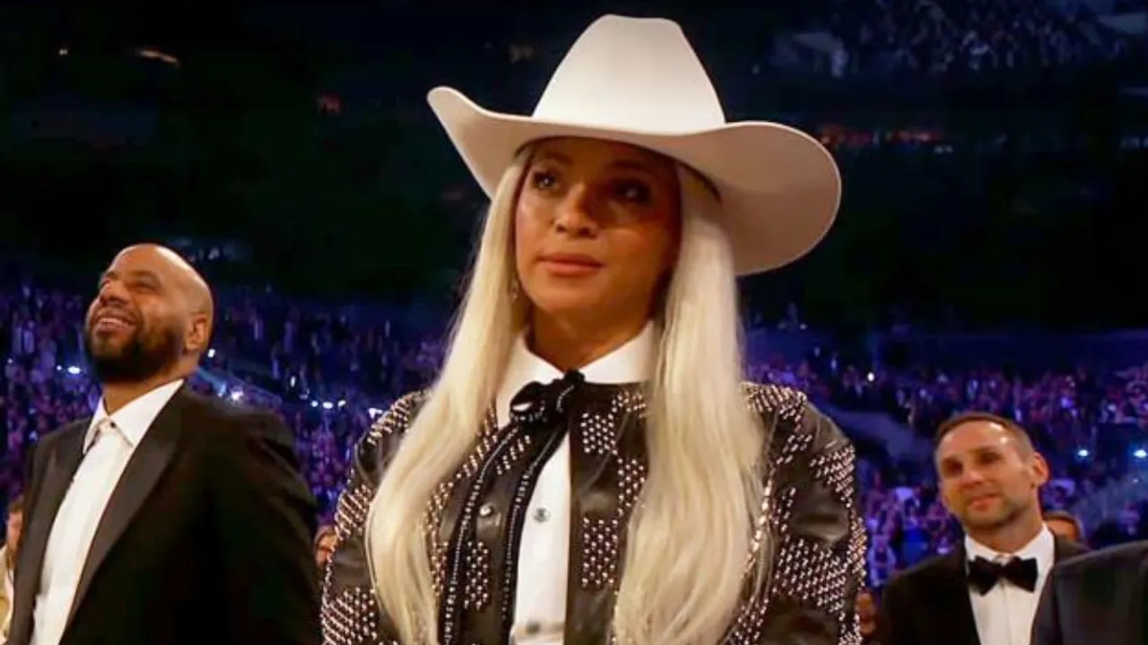 Beyoncé Radiates Renaissance Vibes in Cowboy Hat And Studded Skirt Suit at 2024 Grammys