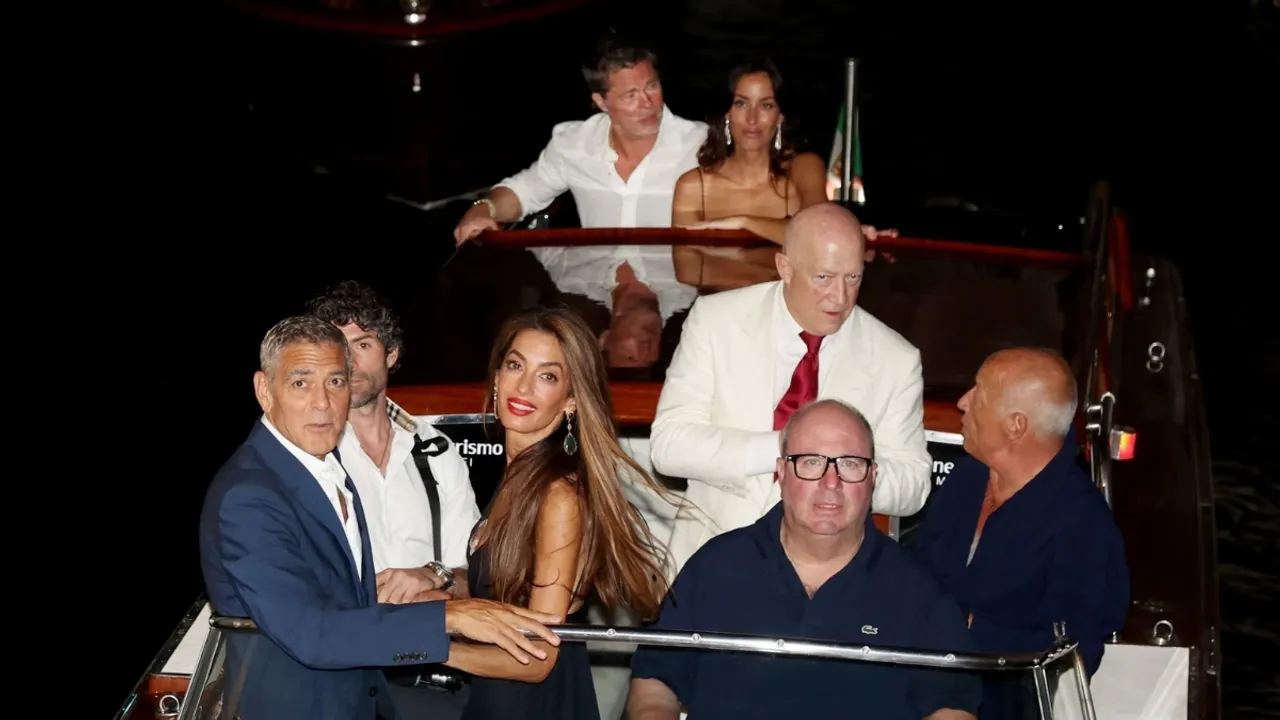 Brad Pitt and Ines de Ramon Enjoy Glamorous Venice Double Date With George and Amal Clooney