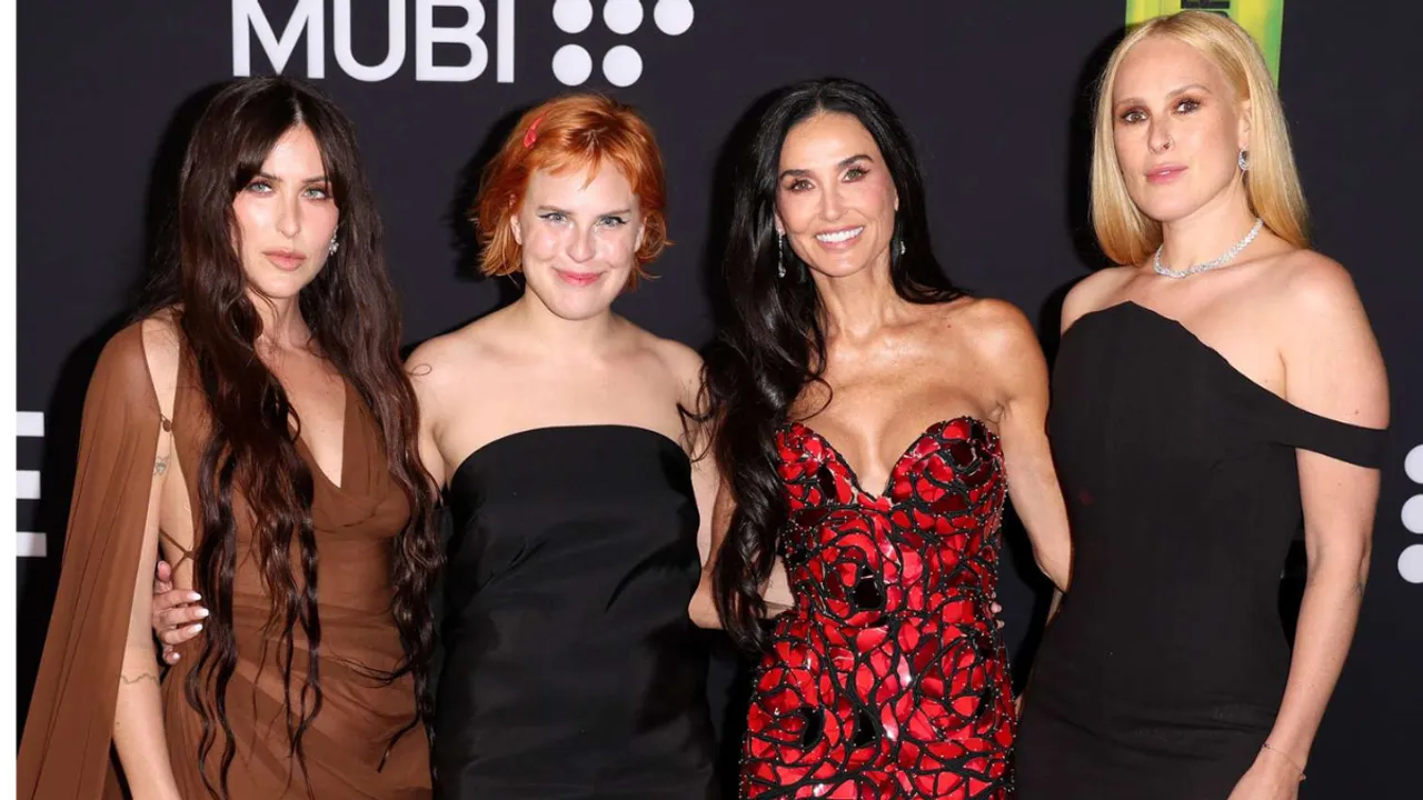 Demi Moore Stuns in a Fiery Red Gown Alongside Her Three Daughters at ‘The Substance’ Premiere