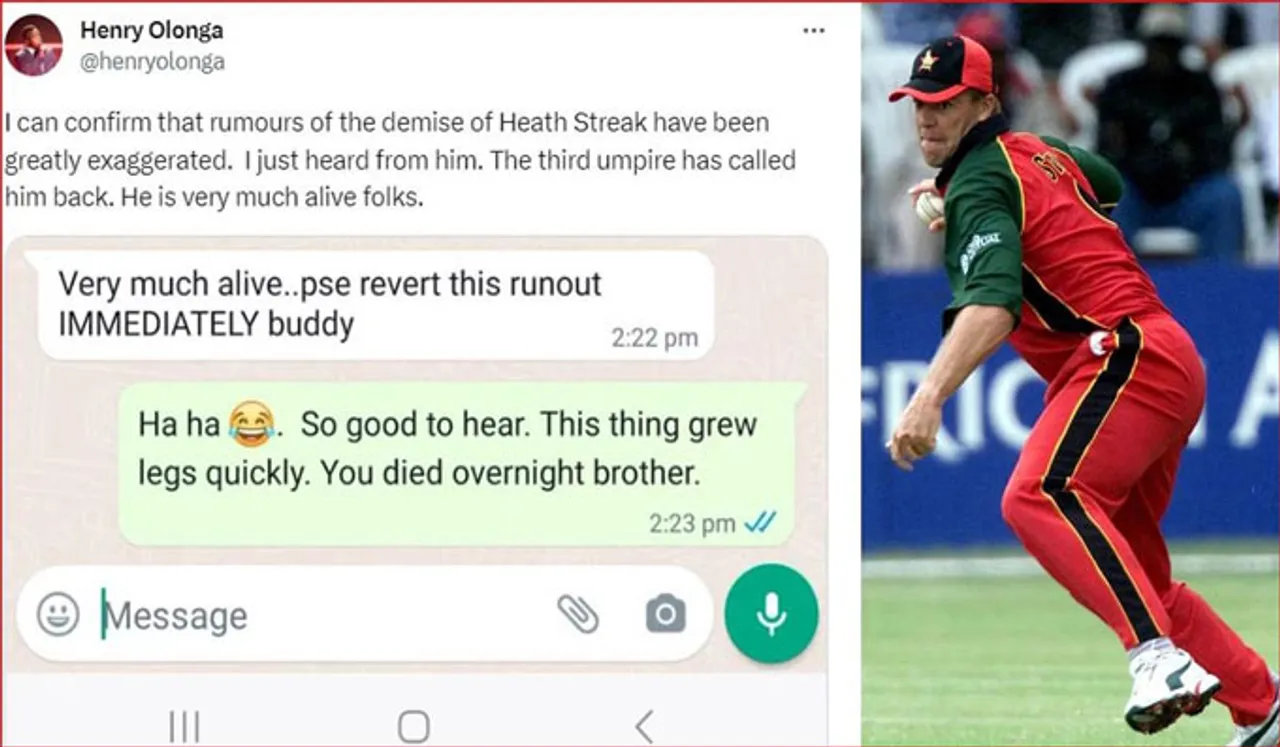 'ഹീത്ത് സ്ട്രീക്ക് മരിച്ചിട്ടില്ല.. ജീവനോടെയുണ്ട്': ഹെന്റി ഒലോങ്ക