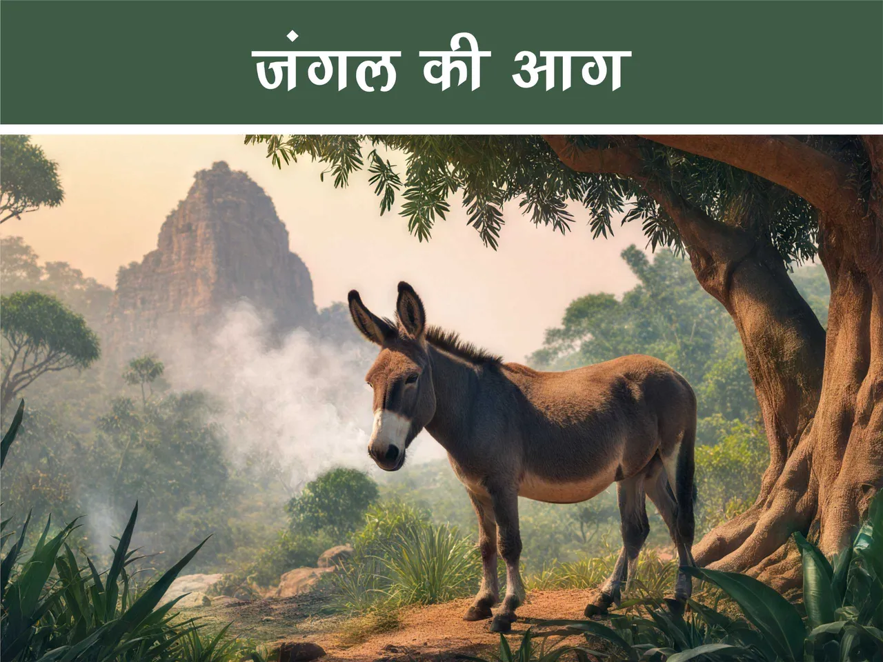 Cartoon image of a donkey in jungle
