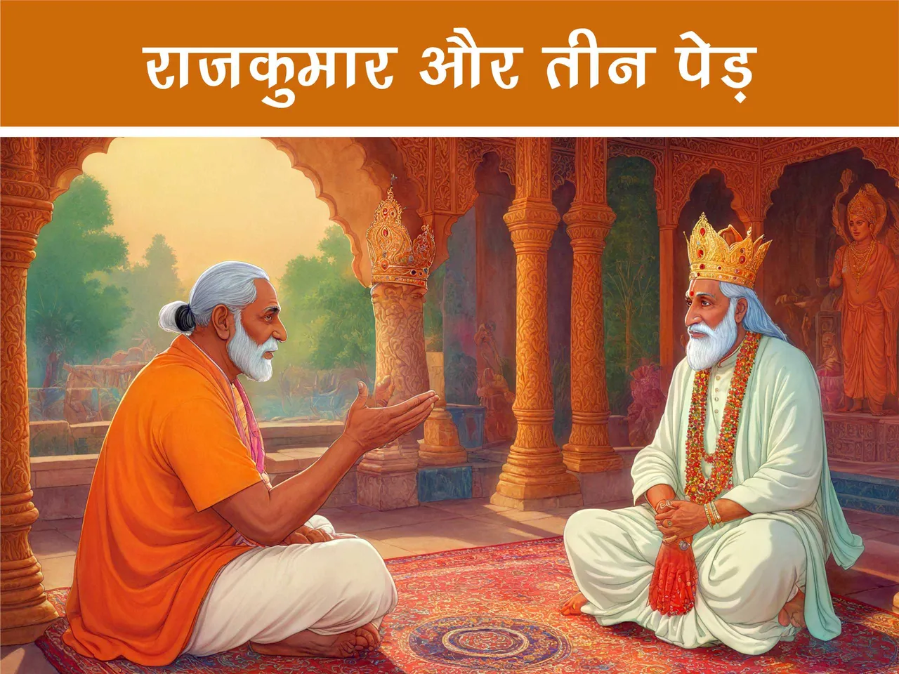 cartoon image of a king talking to a saint