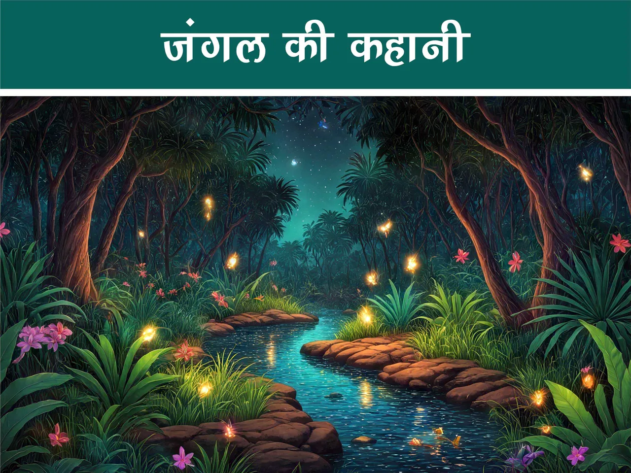cartoon image of a jungle at night