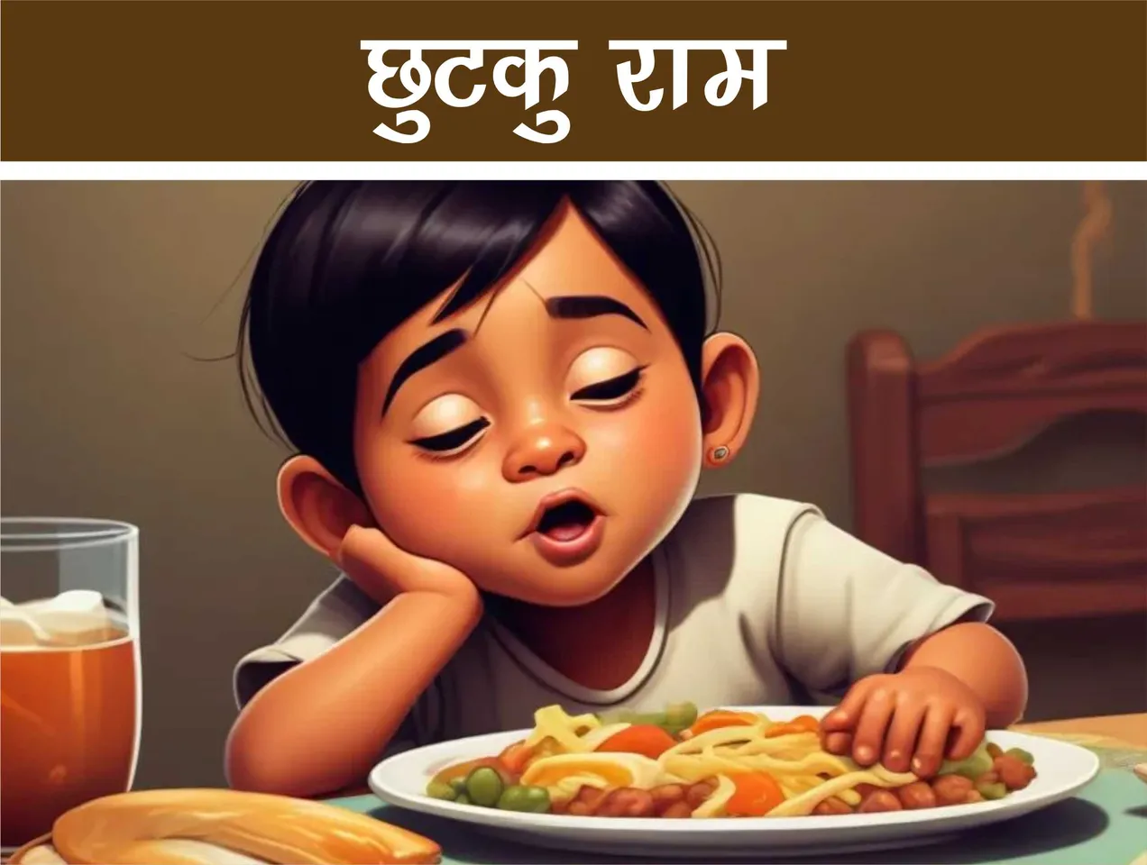 kid sleeping while eating cartoon image