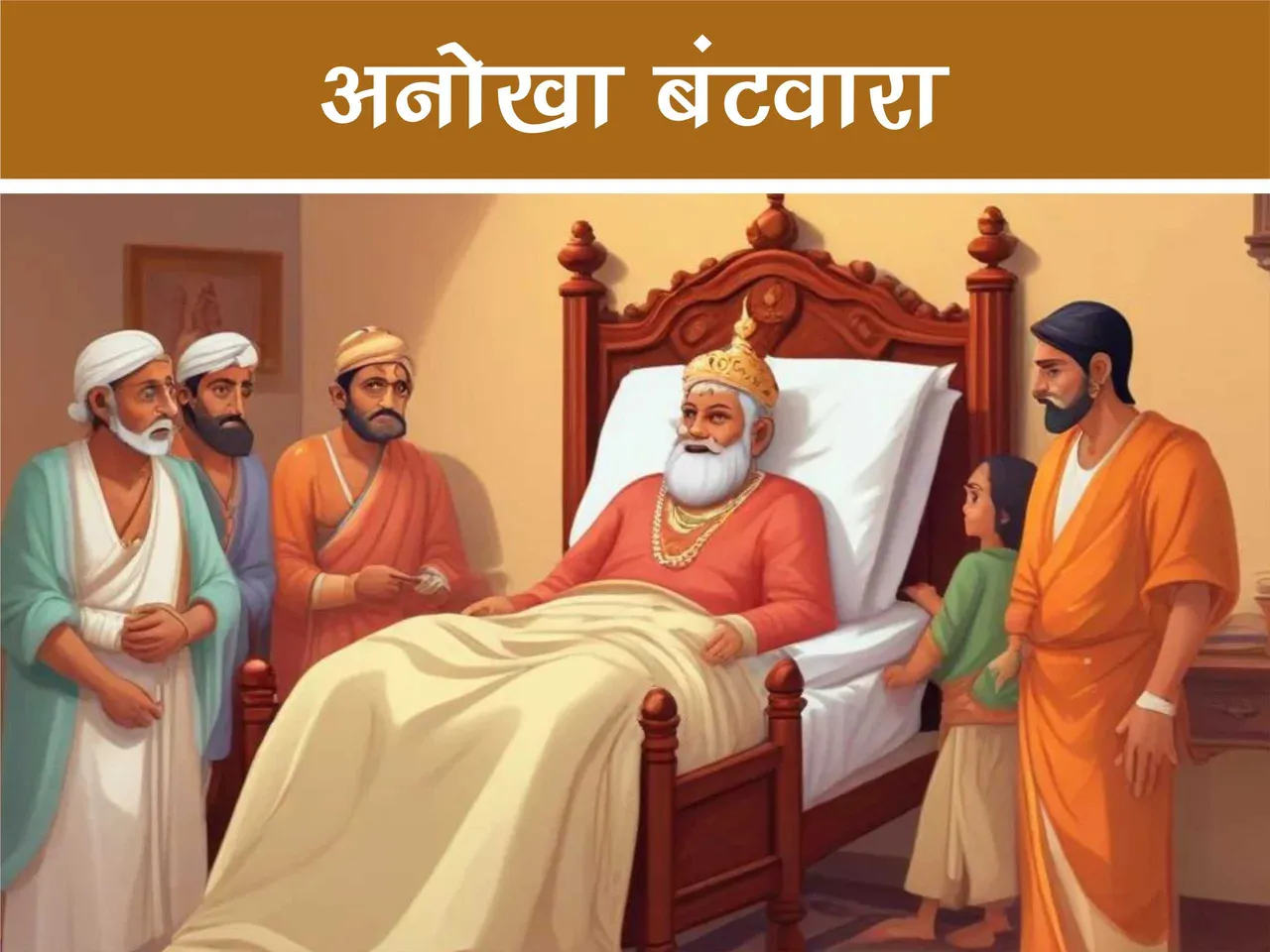 King on deathbed talking to his sons cartoon image