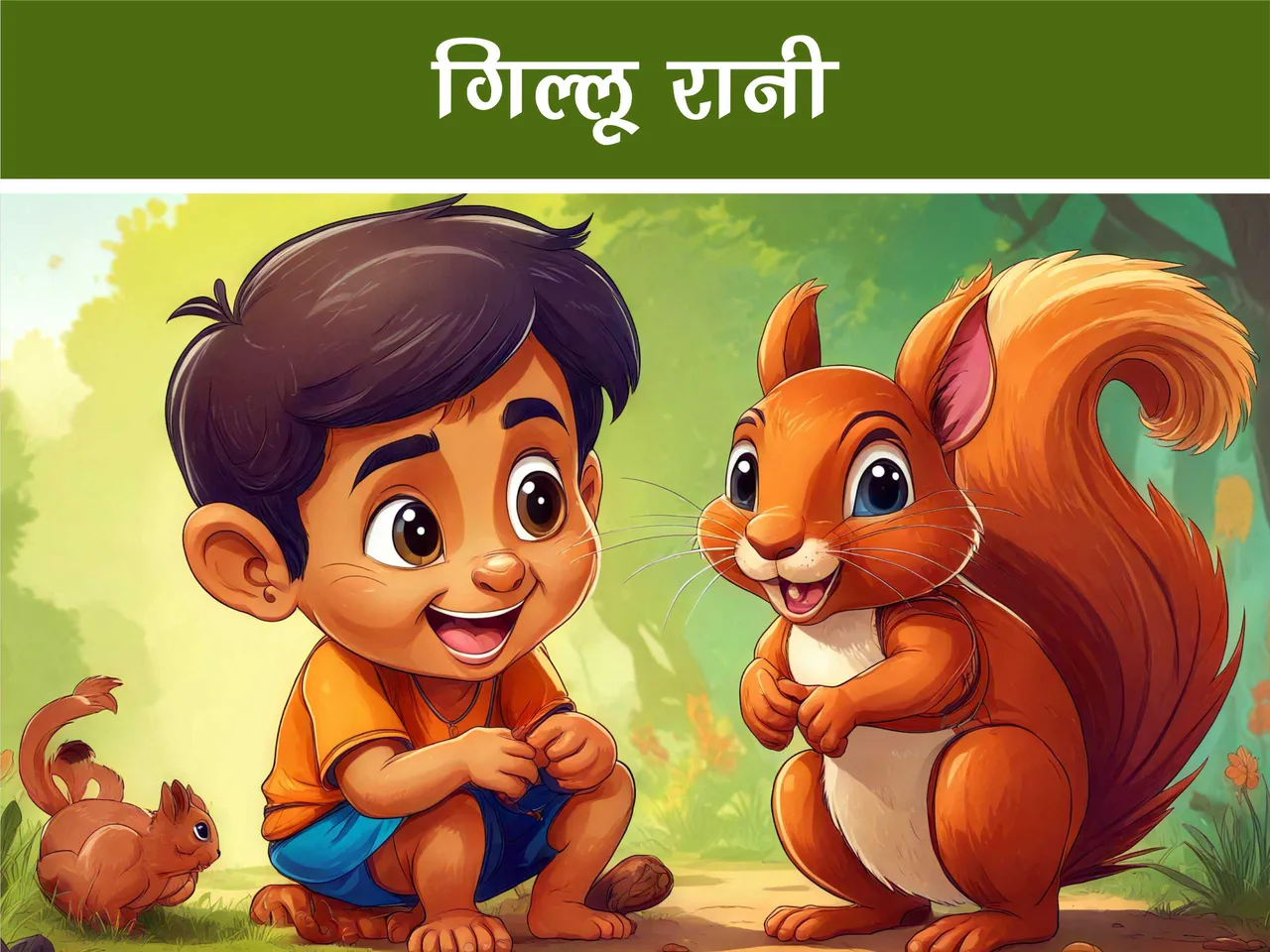 cartoon image of a kid with squirrel