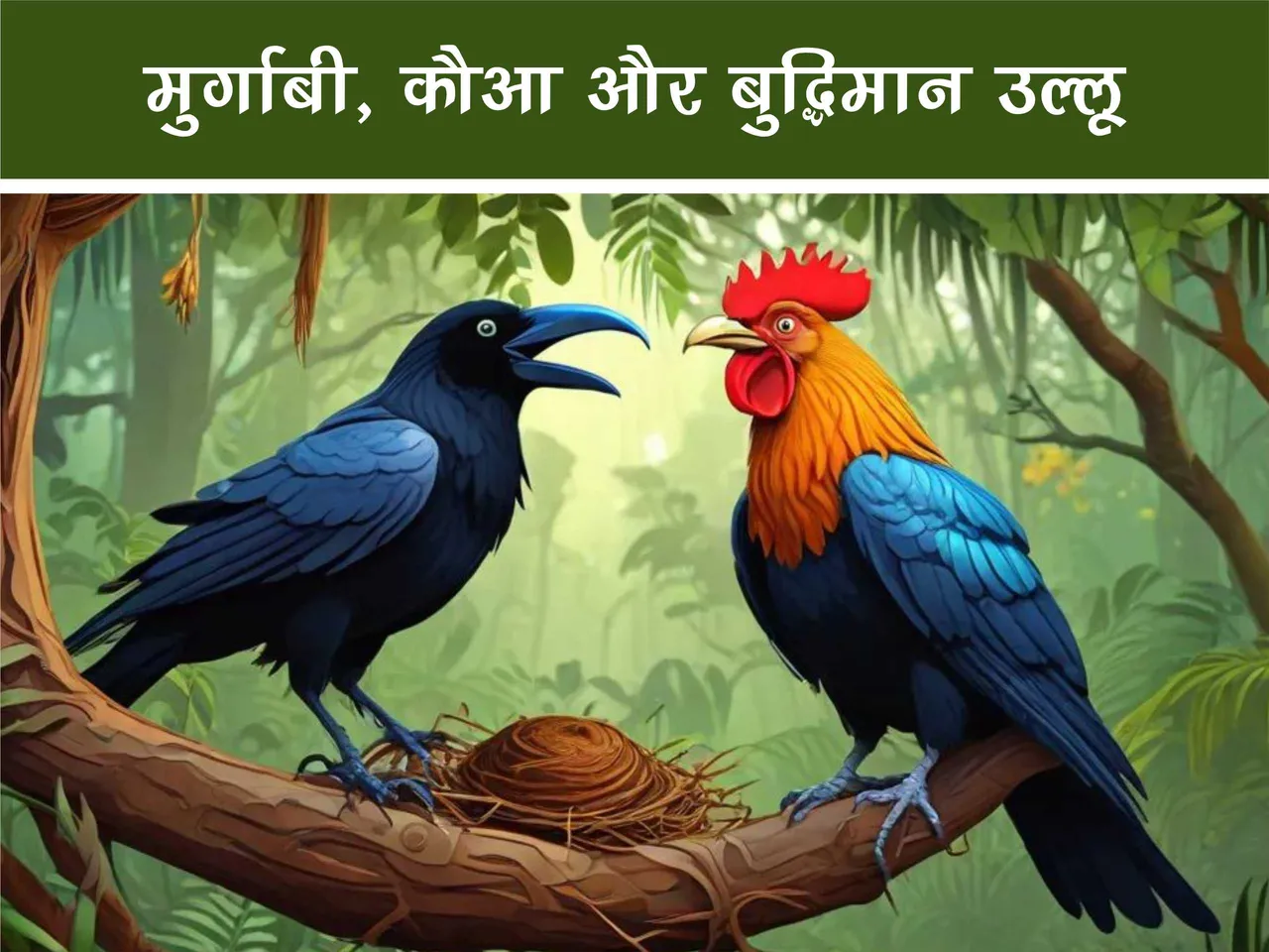 cartoon image of crow and rooster