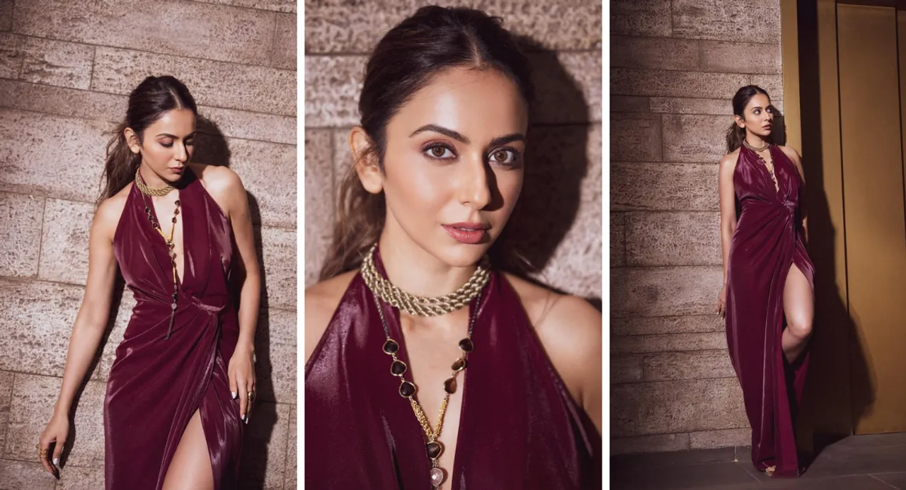 rakul preet singh in wine dress