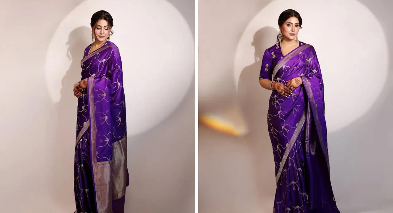 Hina Khan Photos: Hina Khan's new look created a stir, she looked very beautiful in a royal purple saree