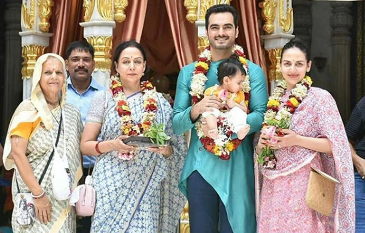 नातिन राध्या बेटी ईशा और दामाद भरत के साथ इस्कॉन टेम्पल में नजर आई हेमा मालिनी