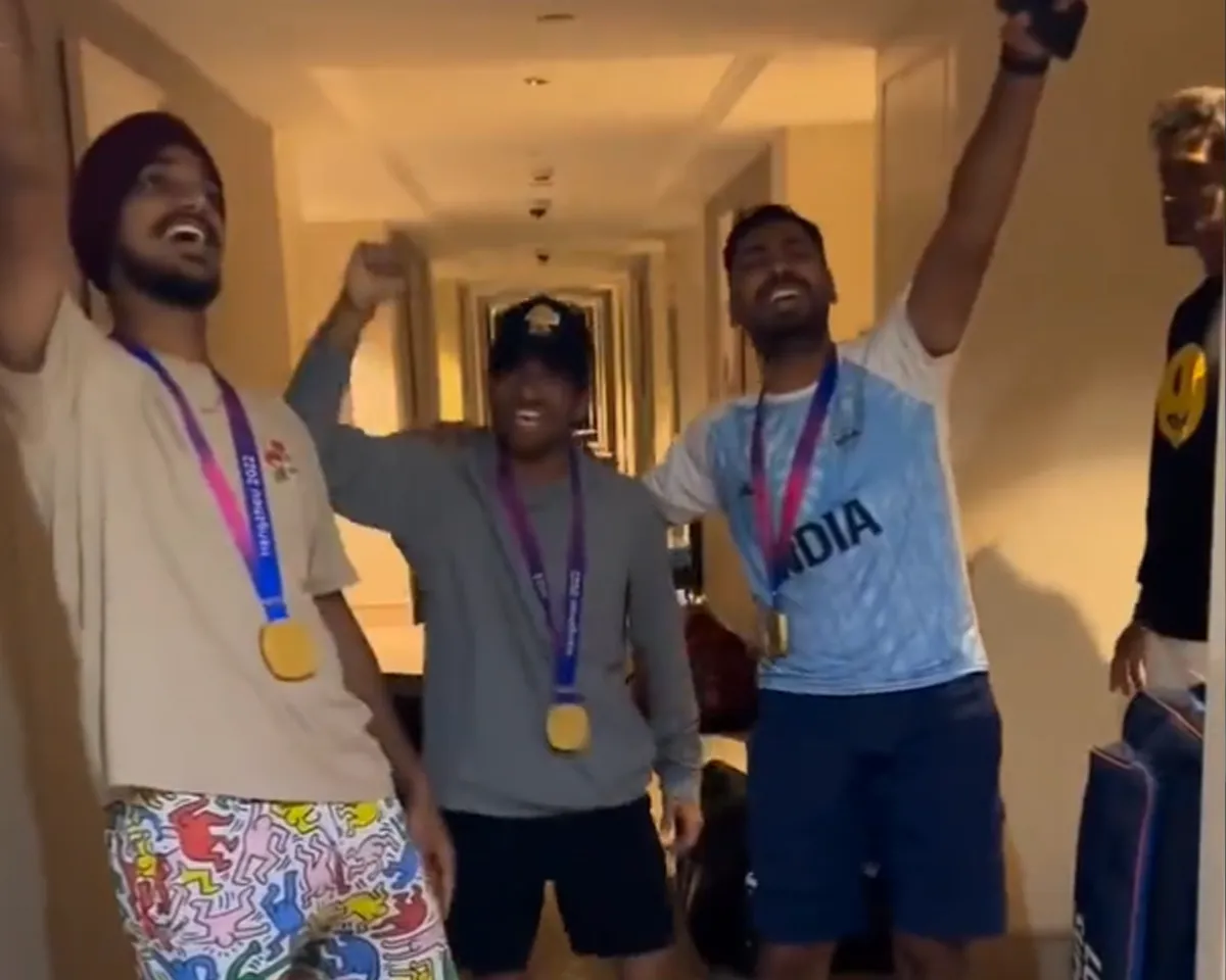 Indian players flaunt their gold medal