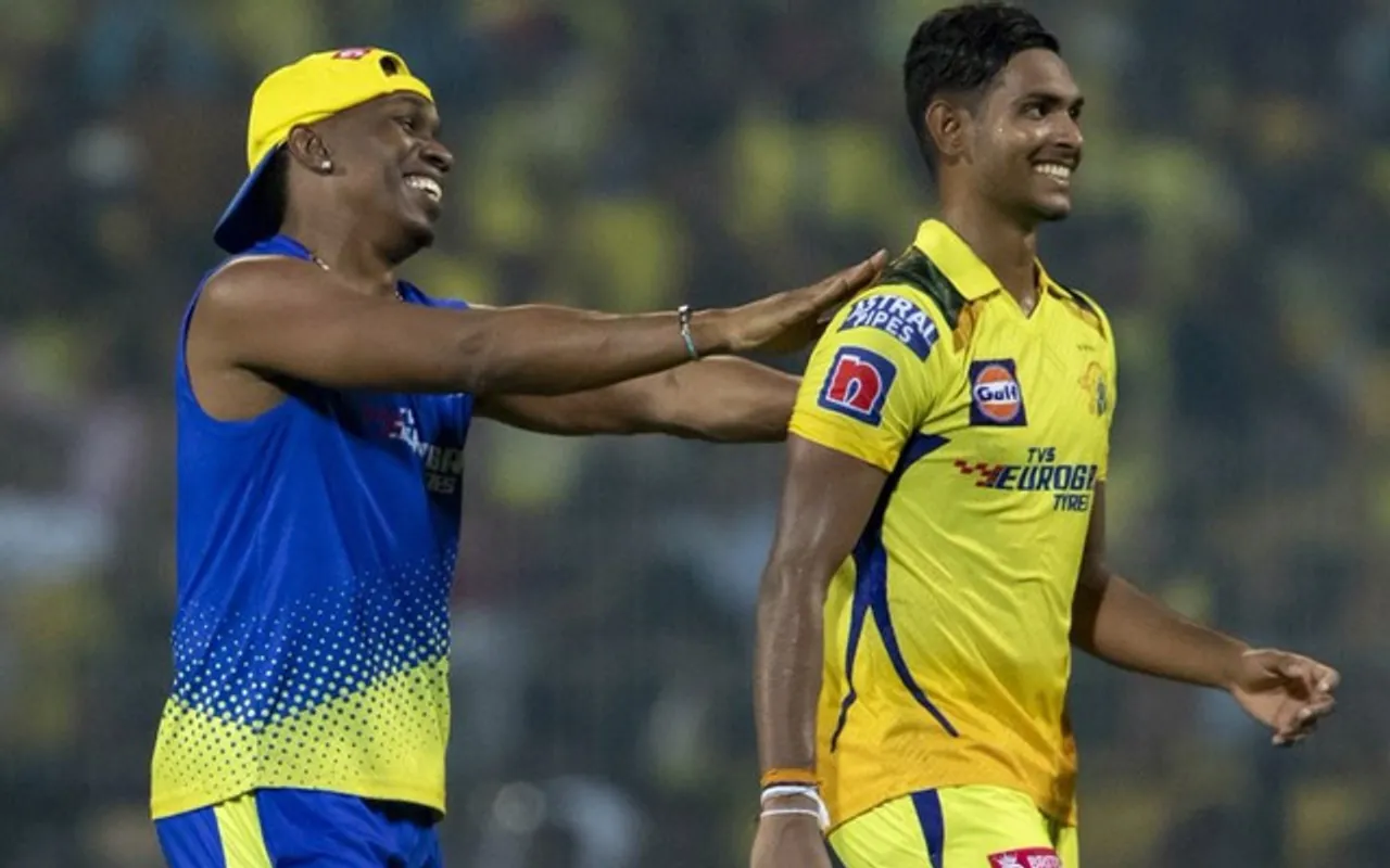 Dwayne Bravo and Matheesha Pathirana (Source - Twitter)
