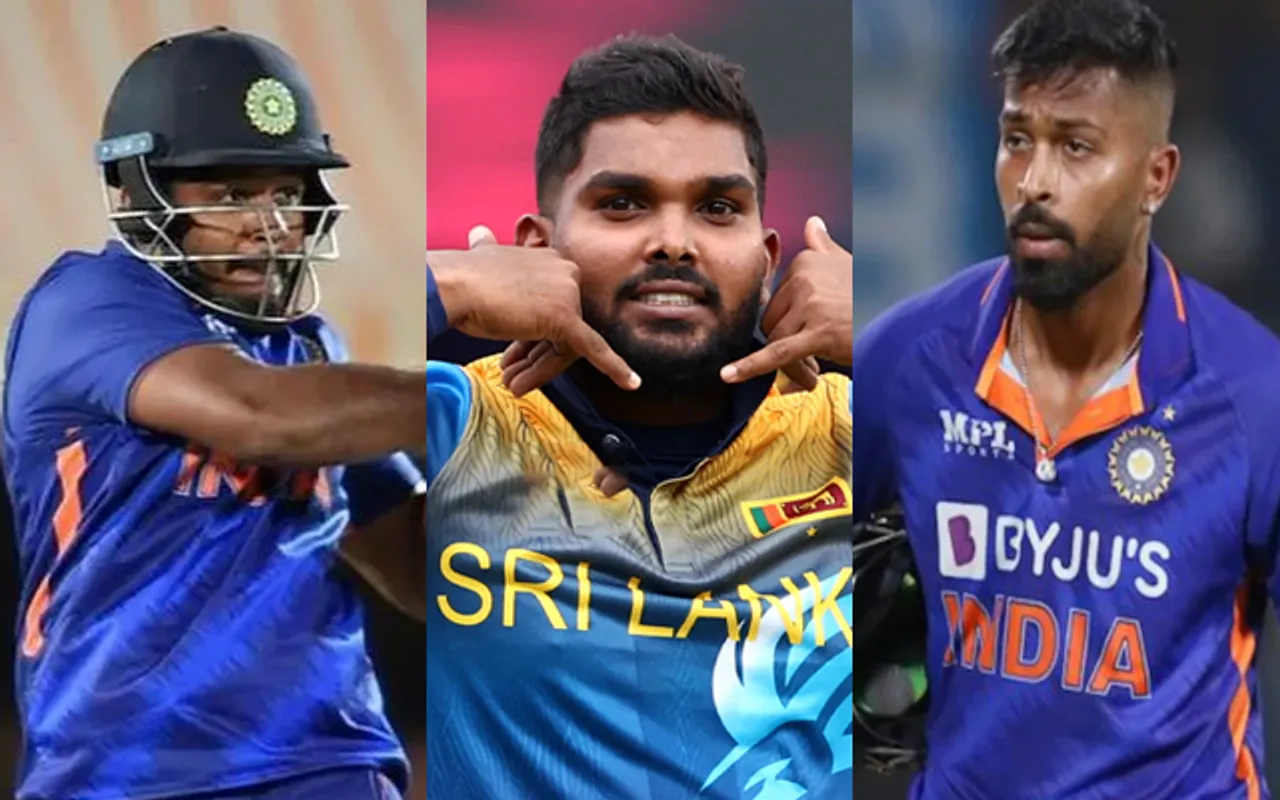 Sanju Samson, Wanindu Hasaranga and Hardik Pandya (Source - Twitter)
