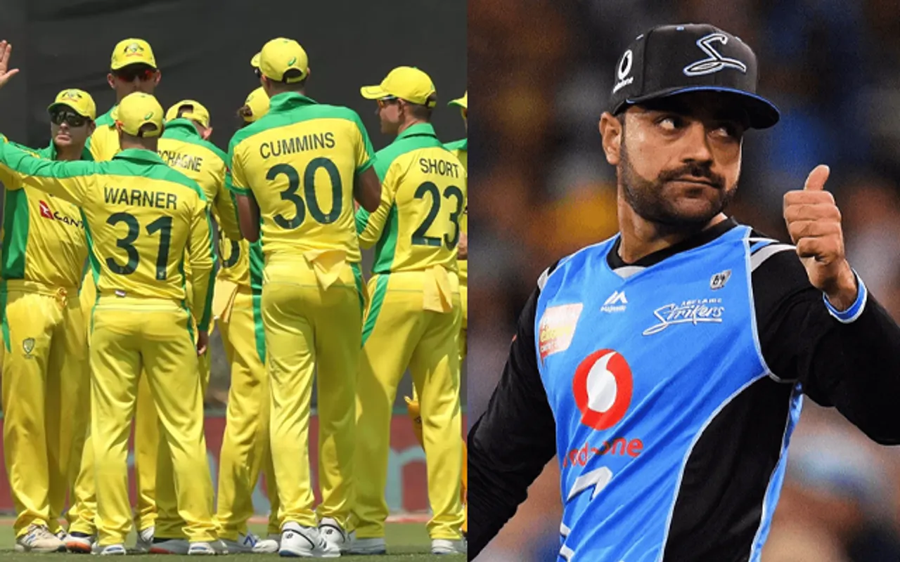 Australian Cricket Team and Rashid Khan (Source - Twitter)