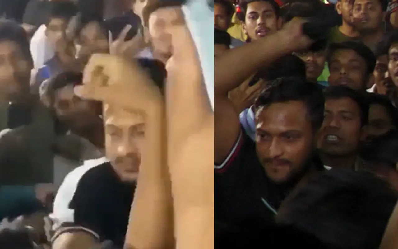 Shakib Al Hasan beating a fan with his cap (Source - Twitter)