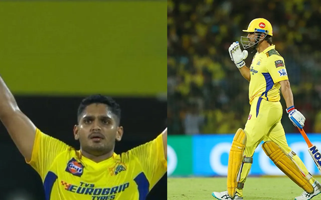 Tushar Deshpande and MS Dhoni (Source - Twitter)