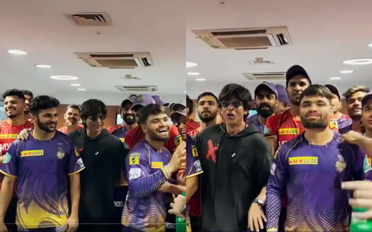 KKR players celebrating with Shah Rukh Khan (Source - Twitter)