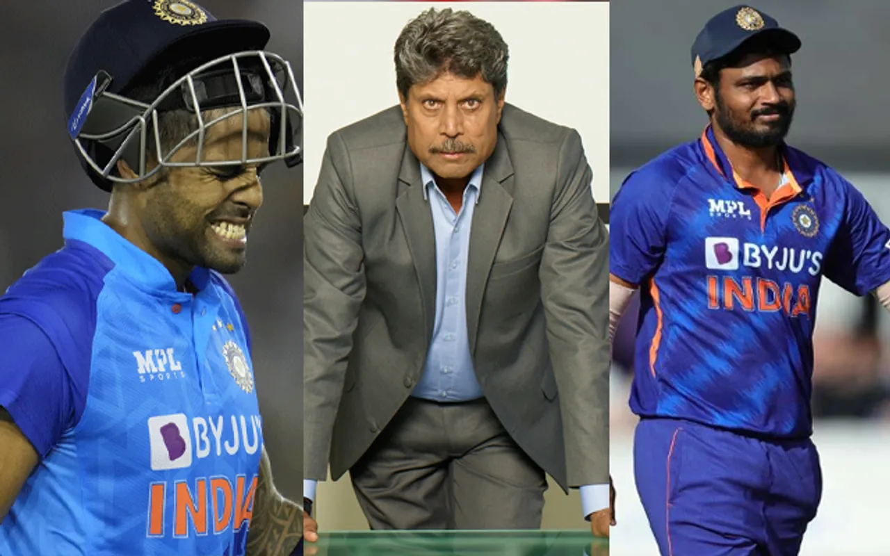 Suryakumar Yadav, Kapil Dev and Sanju Samson (Source - Twitter)