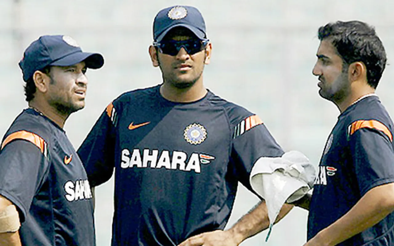 Sachin Tendulkar, MS Dhoni and Gautam Gambhir (Source - Twitter)
